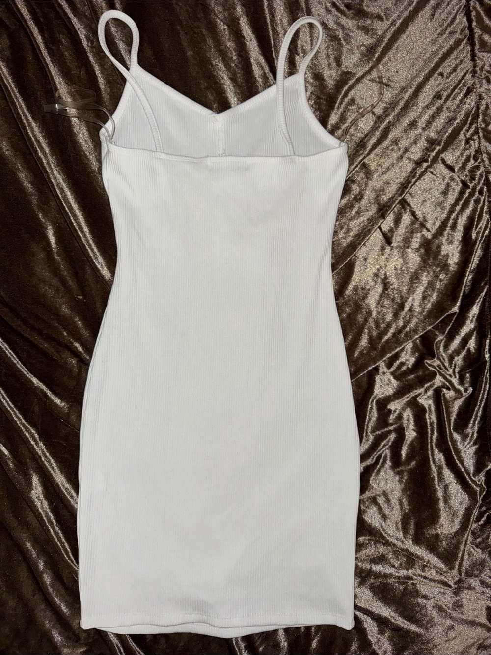 White Ribbed Mini Dress with Button Front thick stretching material - Picture 2 of 5